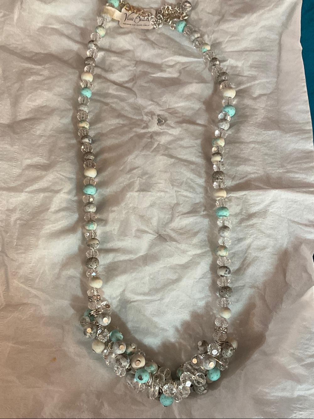 VIVA BEADS  Turquoise, White and Clear Beaded Necklace
White Sand